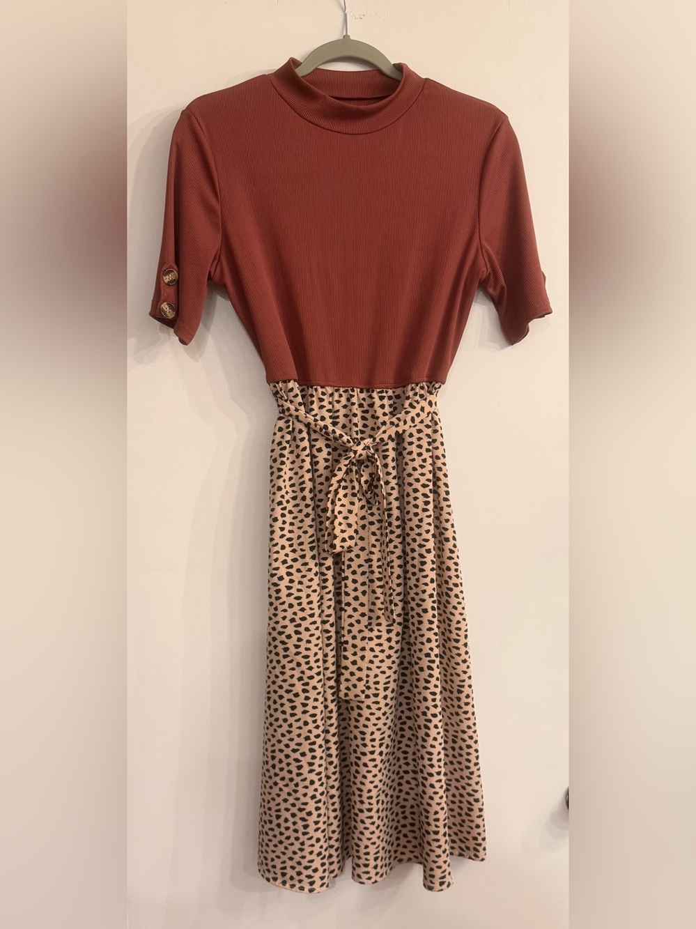 SHEIN Two-Tone Maxi Skirt Dress in Rust and Beige Leopard